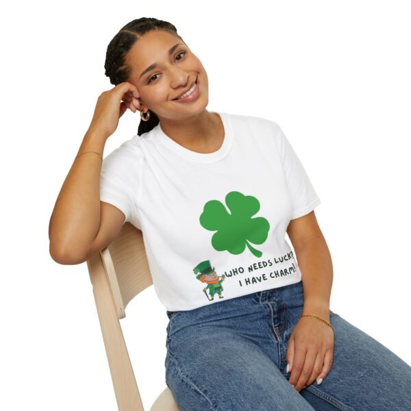 St. Patrick's Day Unisex Softstyle T-Shirt - "Who Needs Luck? I Have Charm!" - Image 4