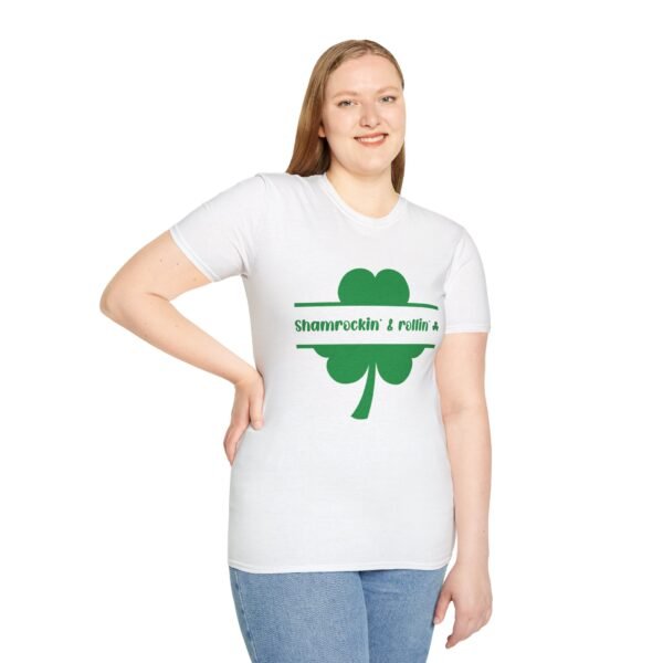 Shamrock & Rollin Unisex T-Shirt - Funny St Patricks Day Message - Image 4