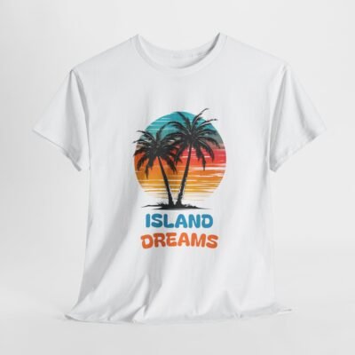 Island Dreams Unisex Heavy Cotton Tee, Summer Vibes Shirt, Casual Beach Wear, Gift for Travelers, Relaxed Weekend Tee