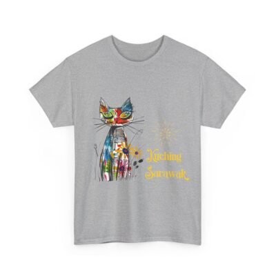 Kuching Sarawak Colour Cat Art Tee - Unisex Heavy Cotton for Cat City in Malaysia - Image 22