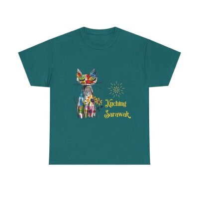 Kuching Sarawak Colour Cat Art Tee - Unisex Heavy Cotton for Cat City in Malaysia - Image 36