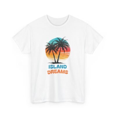 Island Dreams Unisex Heavy Cotton Tee, Summer Vibes Shirt, Casual Beach Wear, Gift for Travelers, Relaxed Weekend Tee - Image 3