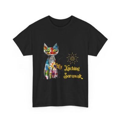 Kuching Sarawak Colour Cat Art Tee - Unisex Heavy Cotton for Cat City in Malaysia - Image 18
