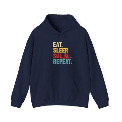 Skiing Humor Hoodie - Eat, Sleep, Ski, Repeat, Cozy Winter Gift, Ski Lover Apparel, Unisex Hoodie, Fun Ski Sweatshirt