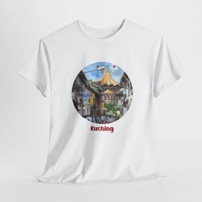 Kuching Design Unisex Heavy Cotton Tee, Casual Wear, Travel Souvenir, Gift for Him/Her, Streetwear, Art Lovers