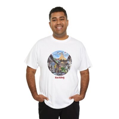 Kuching Design Unisex Heavy Cotton Tee, Casual Wear, Travel Souvenir, Gift for Him/Her, Streetwear, Art Lovers - Image 5