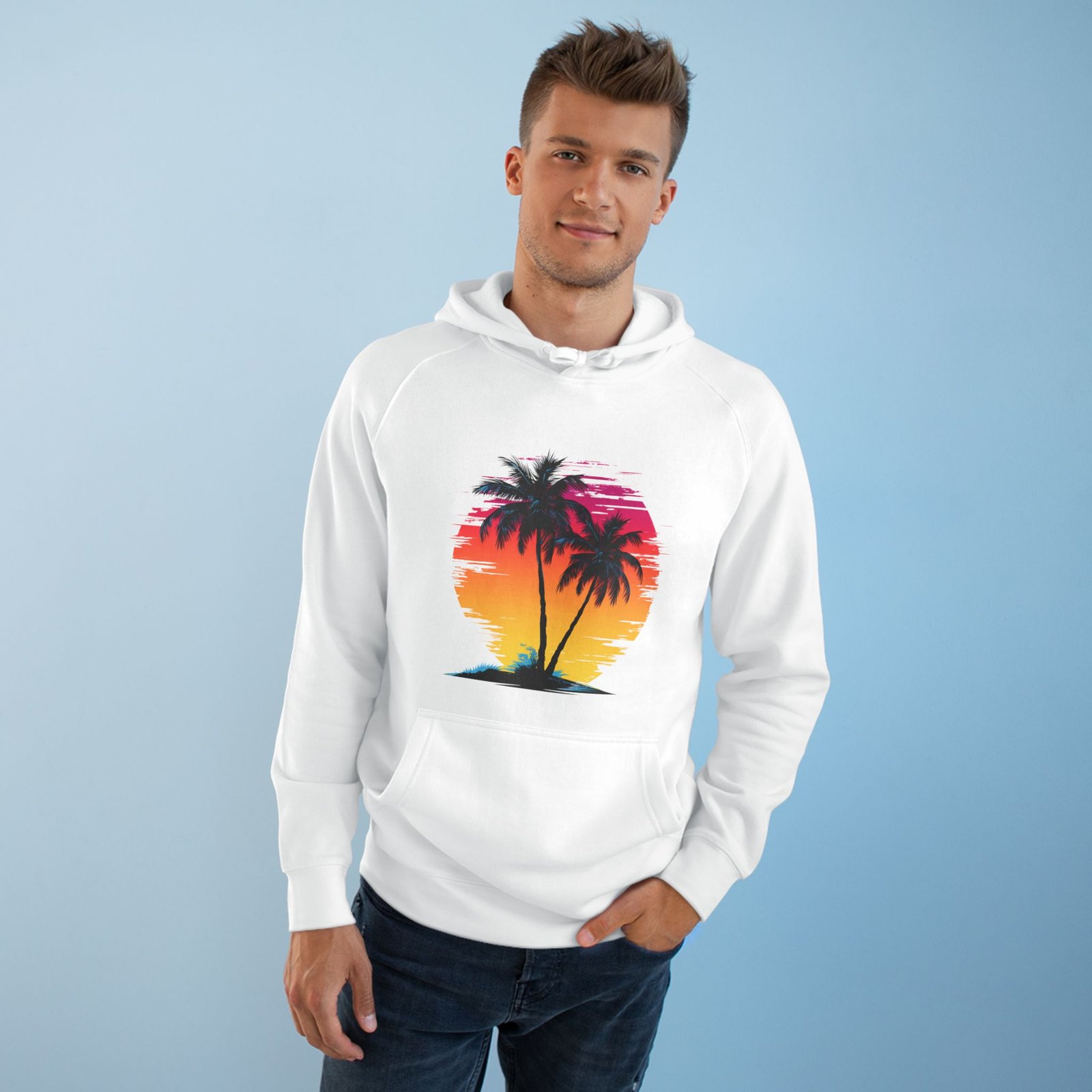 Hoodie — Retro Palm Sunset Graphic Pullover - Image 3